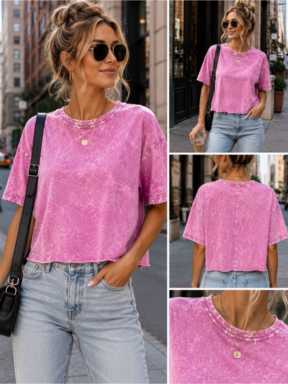 Zenana Mineral-Wash Short Sleeve Crop Top- Candy Pink